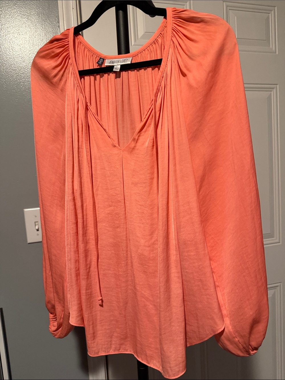 Jennifer Lopez Coral Peasant Blouse